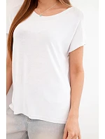 Dámská viskózová oversize halenka s krátkým rukávem a kulatým výstřihem bílá