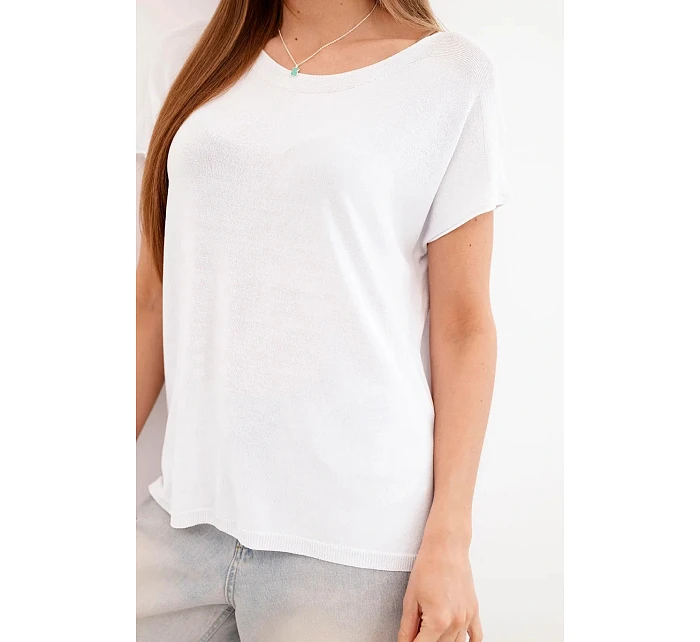 Dámská viskózová oversize halenka s krátkým rukávem a kulatým výstřihem bílá