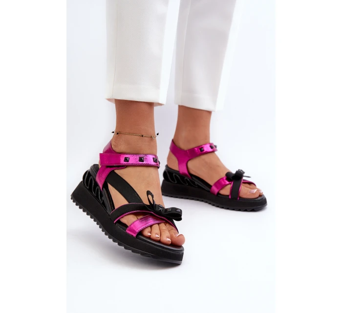 Dámské sandály s mašlí D&A CR956 fuchsie