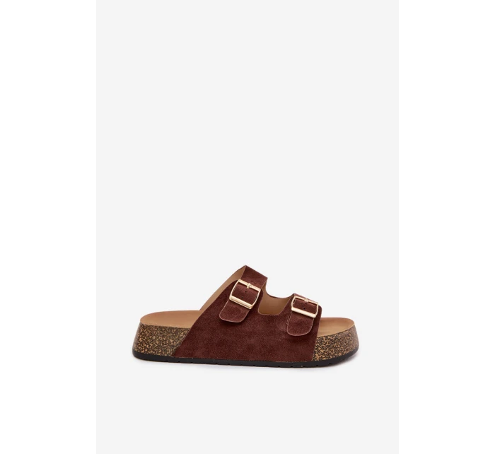 Dámské pantofle na korkové platformě se zlatými sponami model 21919300 - EVENTO