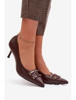 Podpatky Lodičky s ozdobou Eko kůže Hnědé model 22037630 - Boto