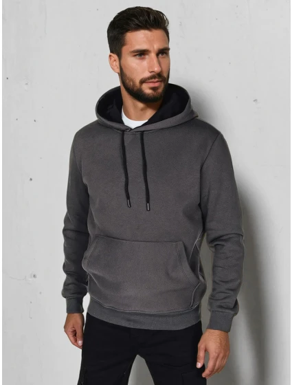 Pánská základní mikina s kapucí v grafitové barvě FashionStreet BX5861