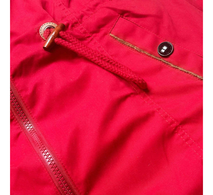 Krátká červená bunda parka s kapucí (TLR335)