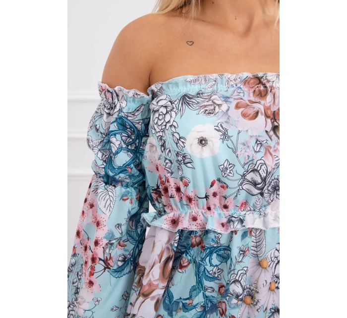 Španělské květinové šaty v mátové barvě Španělské květinové šaty v mátové barvě