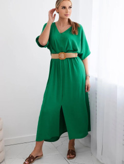 Rozšířené šaty s páskem zelený