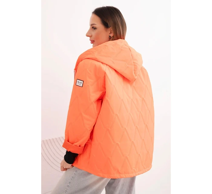 Dámská model 21791603 prošívaná bunda s kapucí a zipem oranžová - K-Fashion Dámská model 21791603 prošívaná bunda s kapucí a zipem oranžová - K-Fashion