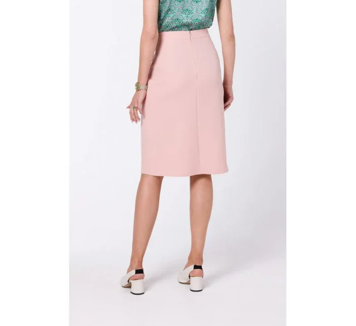 model 18360352 Sukně áčkového střihu se zavinovacími detaily pudrová - STYLOVE model 18360352 Sukně áčkového střihu se zavinovacími detaily pudrová - STYLOVE