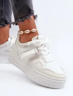Dámské tenisky na platformě vyrobené z eko kůže, bílá moun