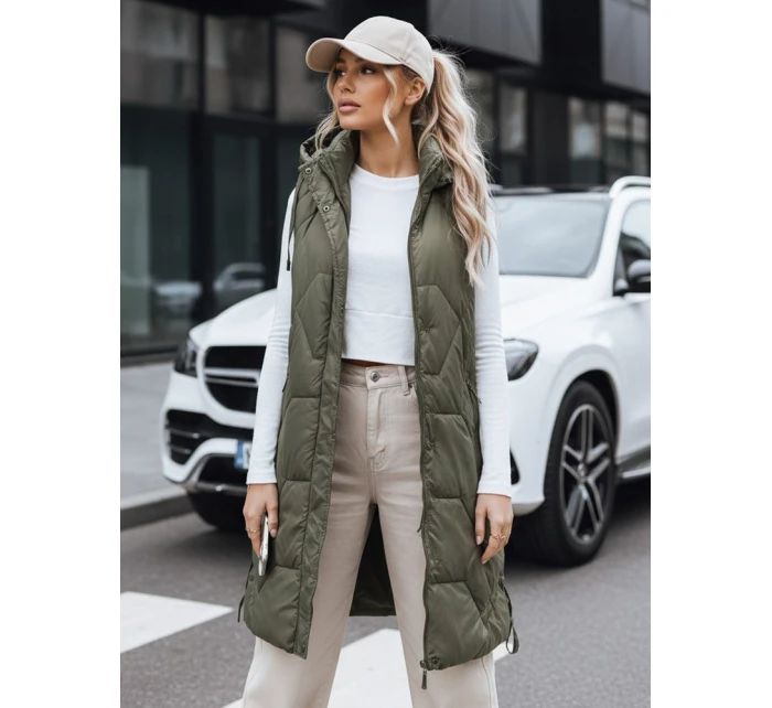 Dámská dlouhá prošívaná zelená vesta FashionStreet TY5264 Dámská dlouhá prošívaná zelená vesta FashionStreet TY5264