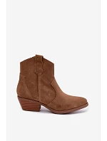 Dámské kožené kotníkové boty na podpatku Big Star model 22349472 Camel - Big Star Shoes