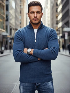 Pánský tmavě modrý svetr FashionStreet WX2340