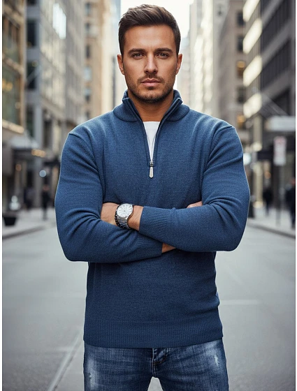 Pánský tmavě modrý svetr FashionStreet WX2340 Pánský tmavě modrý svetr FashionStreet WX2340