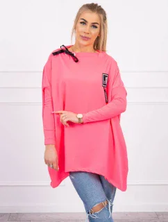 Oversize mikina s asymetrickými boky růžová neonová