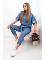 Dámský viskózový komplet s krátkým rukávem a nohavicemi džínový melír
