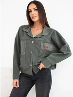 Dámská manšestrová bunda s kapsami a kontrasty khaki