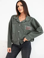 Dámská manšestrová bunda s kapsami a kontrasty khaki