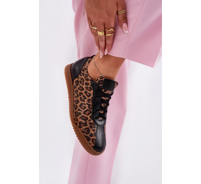 Dámské Kožené Sportovní Boty S Leopardím Vzorem Laura 2935 Hnědé