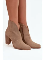 Dámské kotníkové boty na podpatku z ekokůže béžové model 21711571 - Boto