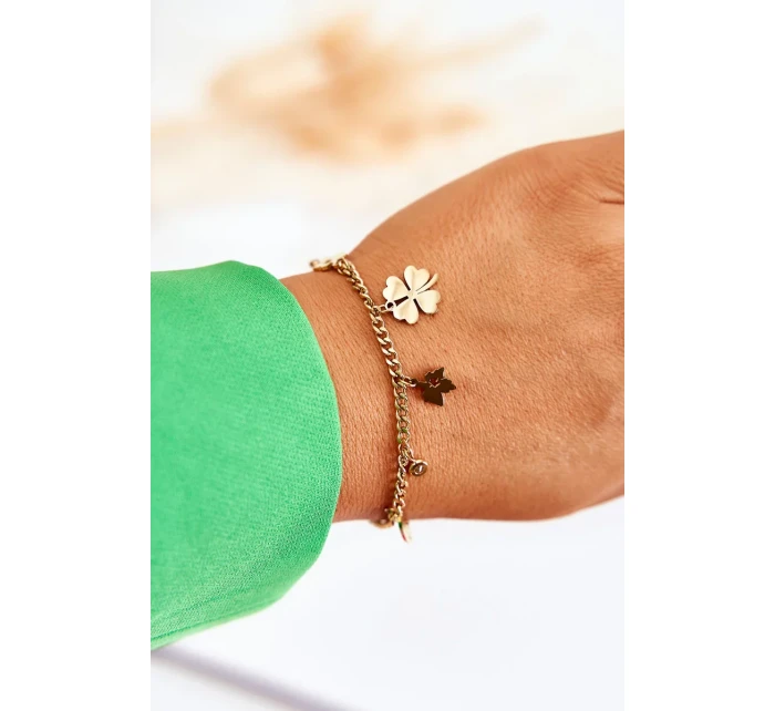 Módní náramek s jetelem a listy zlata