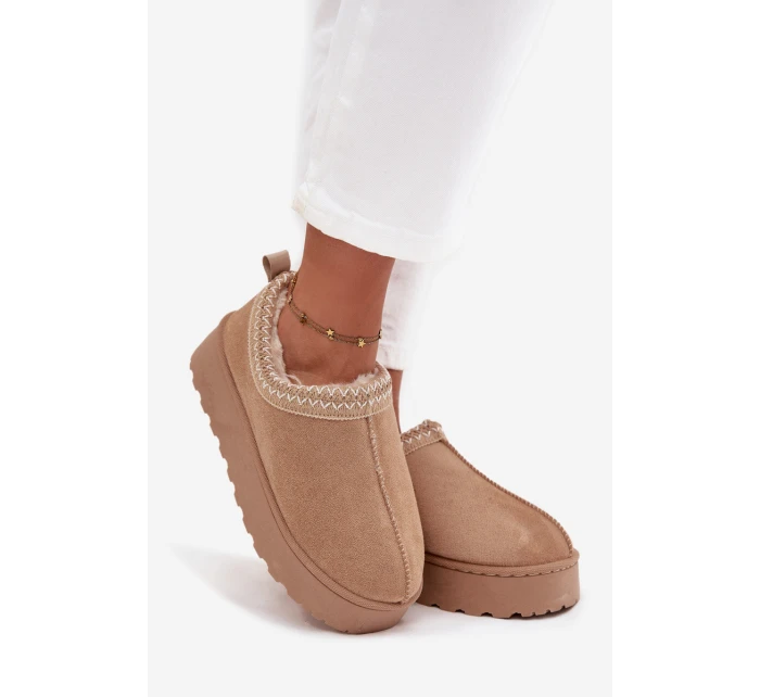 Dámské nízké sněhule Taliah na platformě s vyšíváním – béžové