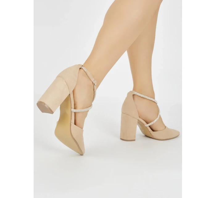 Moderní dámské hnědé  lodičky na širokém podpatku