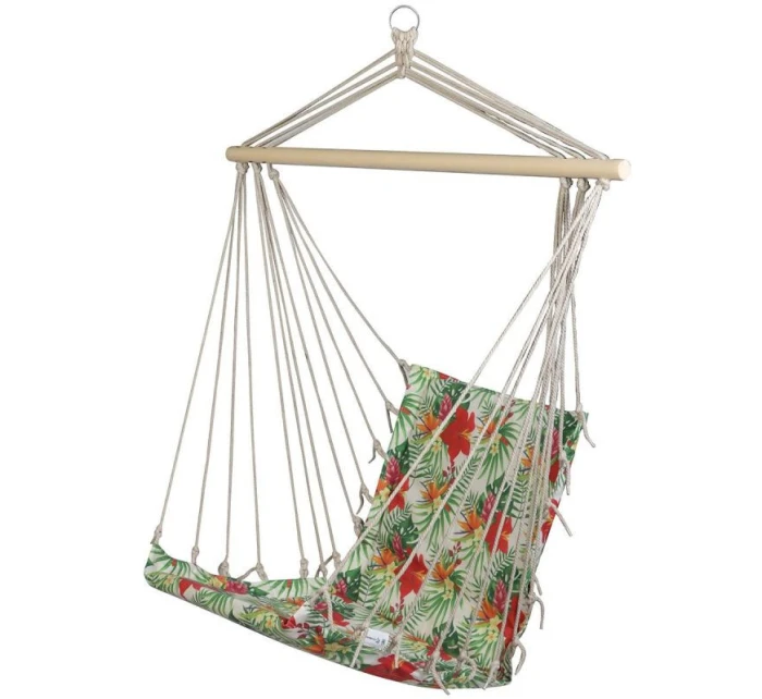 BRAZILSKÁ ZÁVĚSNÁ SEDAČKA HAMAK 100x50CM NATURE S TROPICKÝMI DŽUNGLOVÝMI PODRUČKAMI