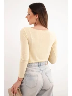 Dámská svetr z model 21937964 s kulatým výstřihem a dlouhým rukávem žlutá - K-Fashion