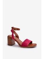 Dámské sandály na podpatku z eko semiše fuksie Ronvia Dámské sandály na podpatku z eko semiše fuksie Ronvia