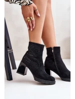 Zateplené dámské boty na podpatku se zdobením černé D&A model 21677758 - S.Barski