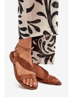 Dámské sandály z přírodní kůže na plochém podpatku Zazoo 3564 Camel Dámské sandály z přírodní kůže na plochém podpatku Zazoo 3564 Camel
