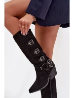 Kozačky Kovbojky na podpatku s přezkami Černé model 21710975 - Boto