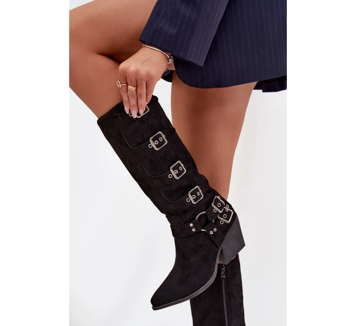 Kozačky Kovbojky na podpatku s přezkami Černé model 21710975 - Boto