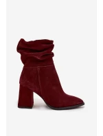Kotníkové boty z přírodního semiše s na podpatku s mašlí bordó model 21718464 - Zazoo Kotníkové boty z přírodního semiše s na podpatku s mašlí bordó model 21718464 - Zazoo