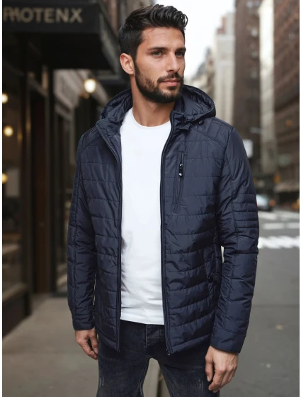 Pánská přechodná prošívaná bunda s kapucí tmavě modrá FashionStreet TX5004