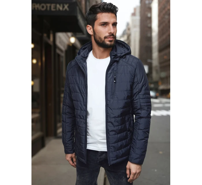 Pánská přechodná prošívaná bunda s kapucí tmavě modrá FashionStreet TX5004