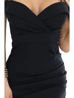 564-11 CALLIE Midi šaty s odhalenými rameny a výstřihem - černé