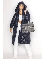 Tmavě modrá dlouhá dámská péřová bunda (ag1-j9081)