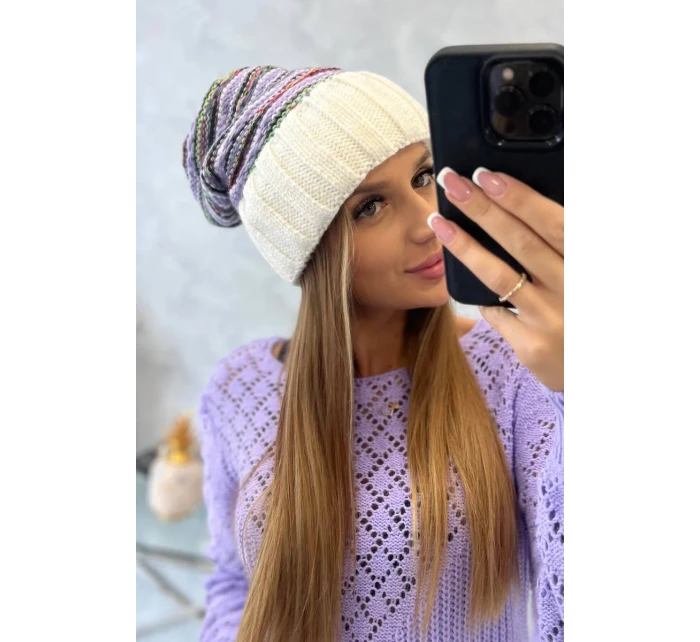 Dámská čepice Feba K330 ecru+violet Dámská čepice Feba K330 ecru+violet
