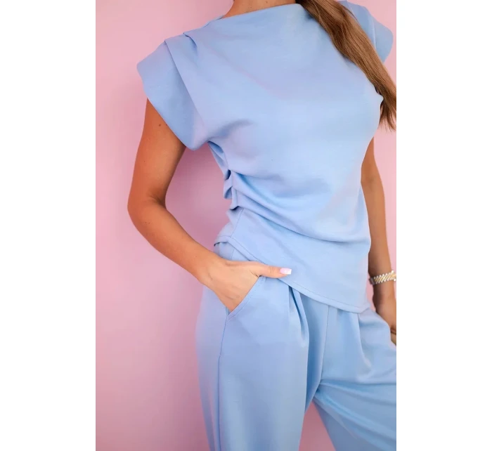 Komplet asymetrická halenka + kalhoty modrý Komplet asymetrická halenka + kalhoty modrý