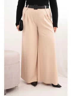 Dámské kalhoty Plus Size s širokou nohavicí a páskem béžové