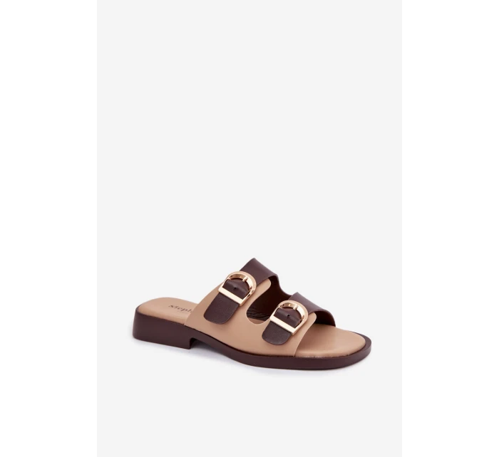 Dámské nazouváky se zlatými sponami béžovo-hnědé Danelle