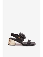 Kožené sandály na podpatku D&A CR61-3062 Černé