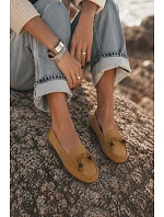 Dámské Mokasíny Ploché S Mašlí A Fringingem Imitace Semiš Camel Bluebell Dámské Mokasíny Ploché S Mašlí A Fringingem Imitace Semiš Camel Bluebell