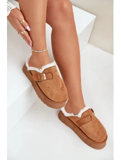 Dámské Pantofle Na Silné Podešvi S Kožešinou A Přezkou Camel Linneola