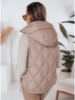 Dámská prošívaná vesta s kapucí tmavě béžová Dstreet model 21990911 - FashionStreet