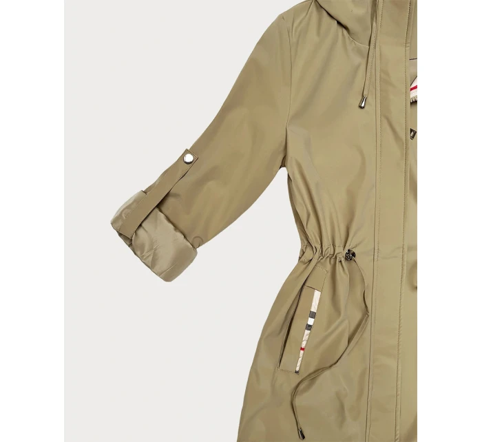 Damska kurtka z wykończeniem w kratkę Goodlookin piaskowa (KK60411-4#) Damska kurtka z wykończeniem w kratkę Goodlookin piaskowa (KK60411-4#)