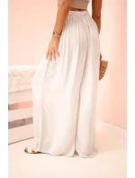 Široké dámské kalhoty s elastickým pasem béžový