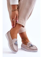 Dámské prolamované kožené mokasíny Světle růžové model 21618150 - EVENTO Dámské prolamované kožené mokasíny Světle růžové model 21618150 - EVENTO