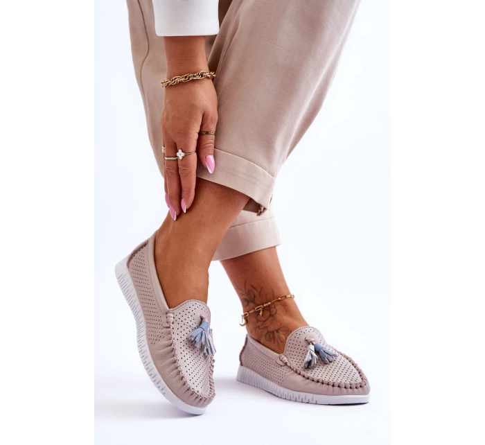 Dámské prolamované kožené mokasíny Světle růžové model 21618150 - EVENTO Dámské prolamované kožené mokasíny Světle růžové model 21618150 - EVENTO