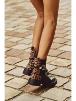 Zateplené Kotníkové Boty Dámské S Zlatým Panterka Černé model 21710048 - Boto Zateplené Kotníkové Boty Dámské S Zlatým Panterka Černé model 21710048 - Boto